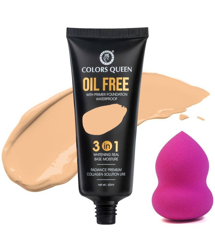     			Colors Queen 3 in 1 Oil Free Foundation Long Lasting Foundation With Beauty Blender -Natural Almonds