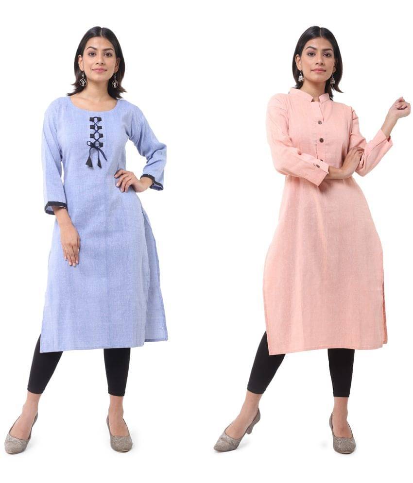 DESHBANDHU DBK - Multicolor Cotton Women's Straight Kurti ( Pack of 2 ) DESHBANDHU DBK - Multicolor Cotton Women's Straight Kurti ( Pack of 2 )