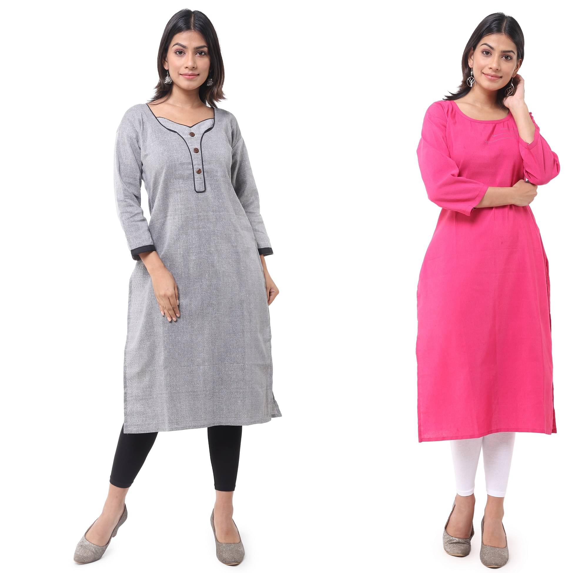     			DESHBANDHU DBK - Multicolor Cotton Women's Straight Kurti ( Pack of 2 )
