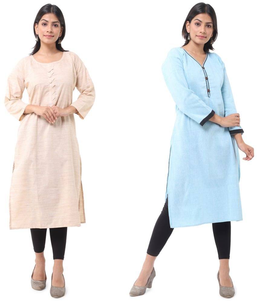 DESHBANDHU DBK - Multicolor Cotton Women's Straight Kurti ( Pack of 2 ) DESHBANDHU DBK - Multicolor Cotton Women's Straight Kurti ( Pack of 2 )