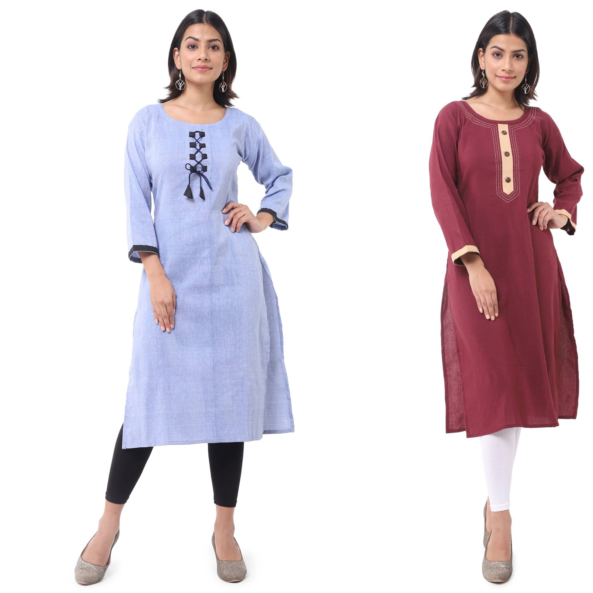     			DESHBANDHU DBK - Multicolor Cotton Women's Straight Kurti ( Pack of 2 )