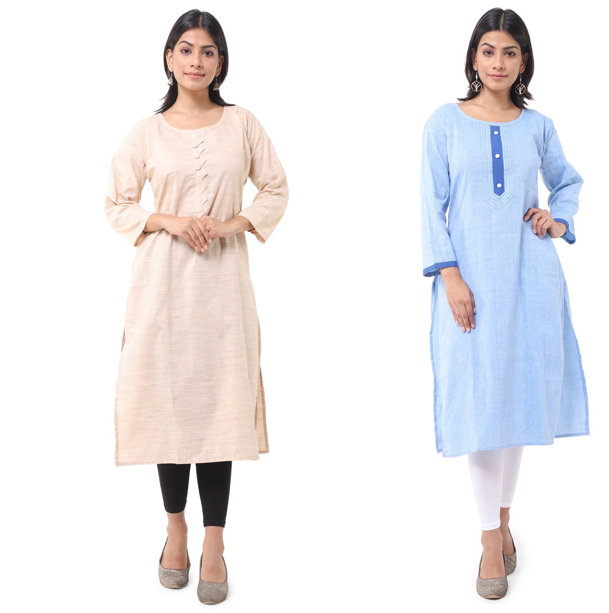 DESHBANDHU DBK - Multicolor Cotton Women's Straight Kurti ( Pack of 2 ) DESHBANDHU DBK - Multicolor Cotton Women's Straight Kurti ( Pack of 2 )