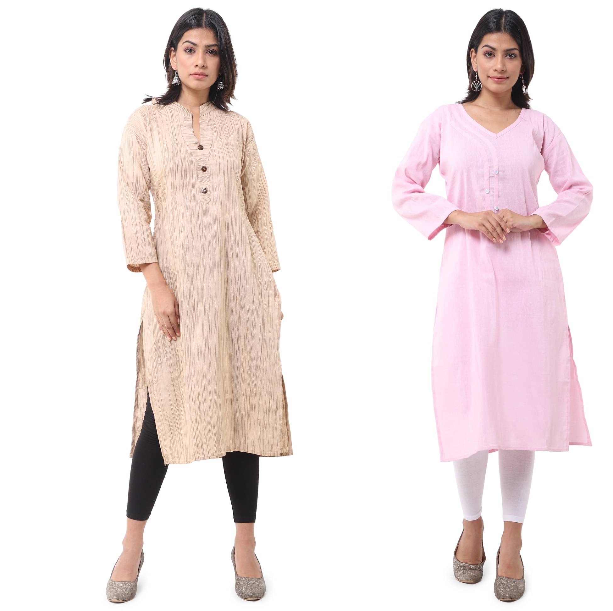     			DESHBANDHU DBK - Multicolor Cotton Women's Straight Kurti ( Pack of 2 )