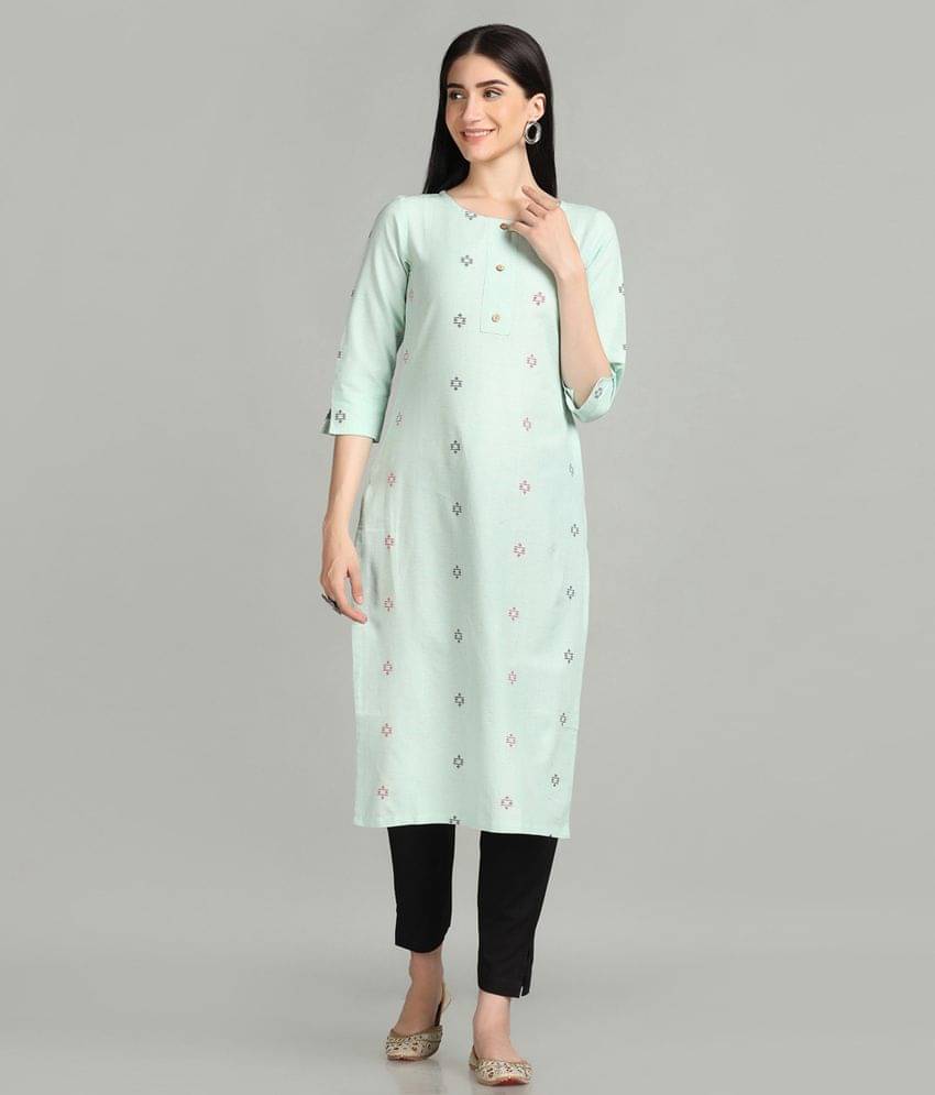 Hritika - Green Cotton Blend Women's Straight Kurti ( Pack of 1 ) Hritika - Green Cotton Blend Women's Straight Kurti ( Pack of 1 )