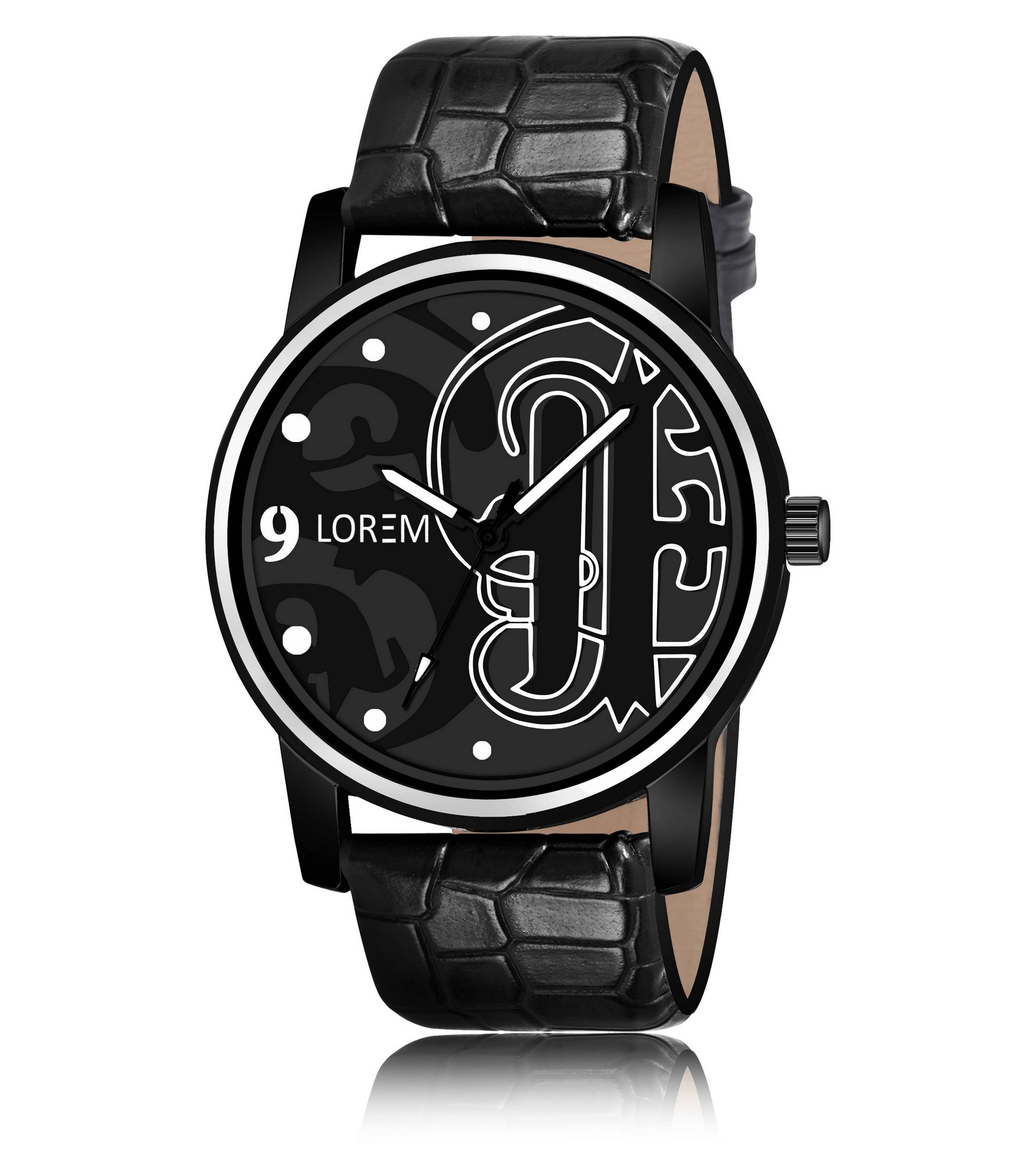     			Lorem - Black Leather Analog Men's Watch