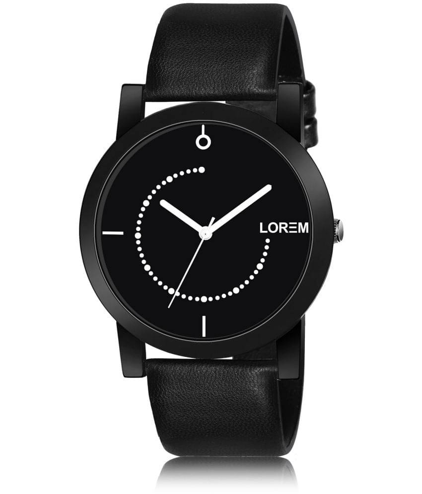     			Lorem - Black Leather Analog Men's Watch