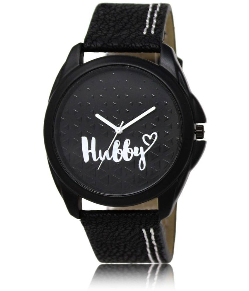     			Lorem - Black Leather Analog Men's Watch