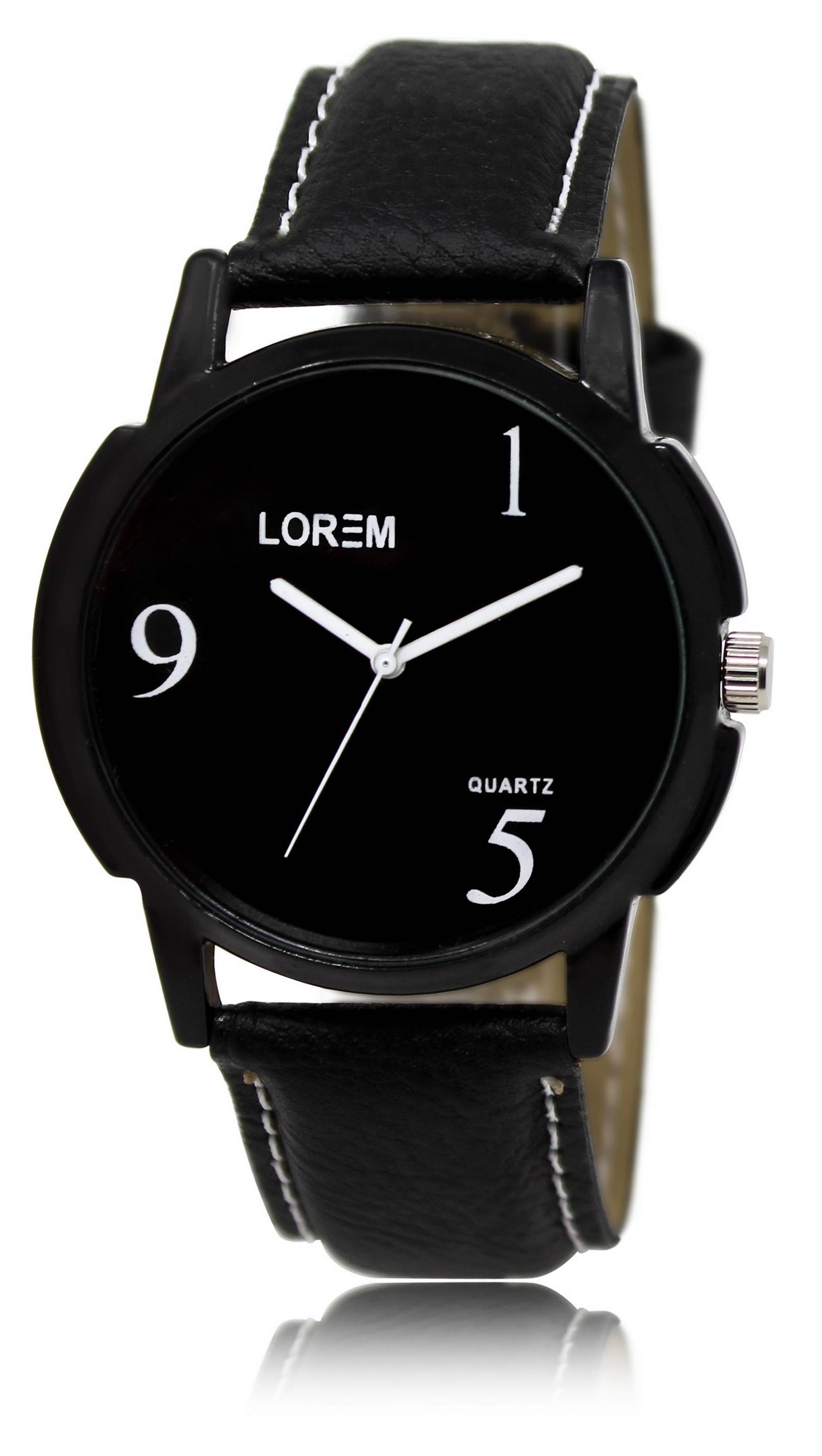     			Lorem - Black Leather Analog Men's Watch