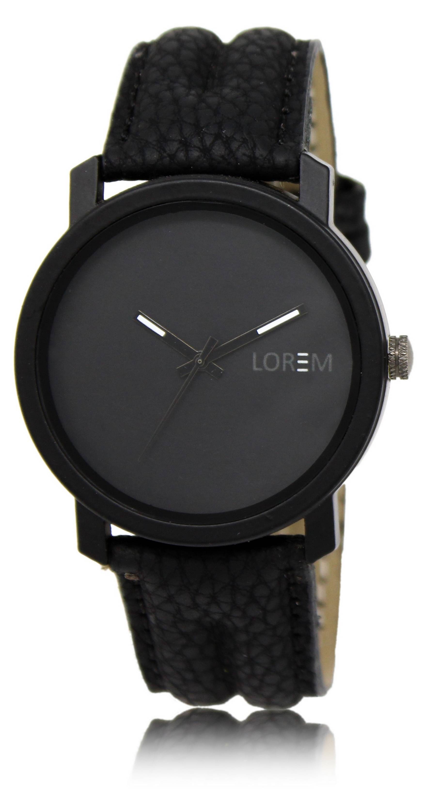     			Lorem - Black Leather Analog Men's Watch