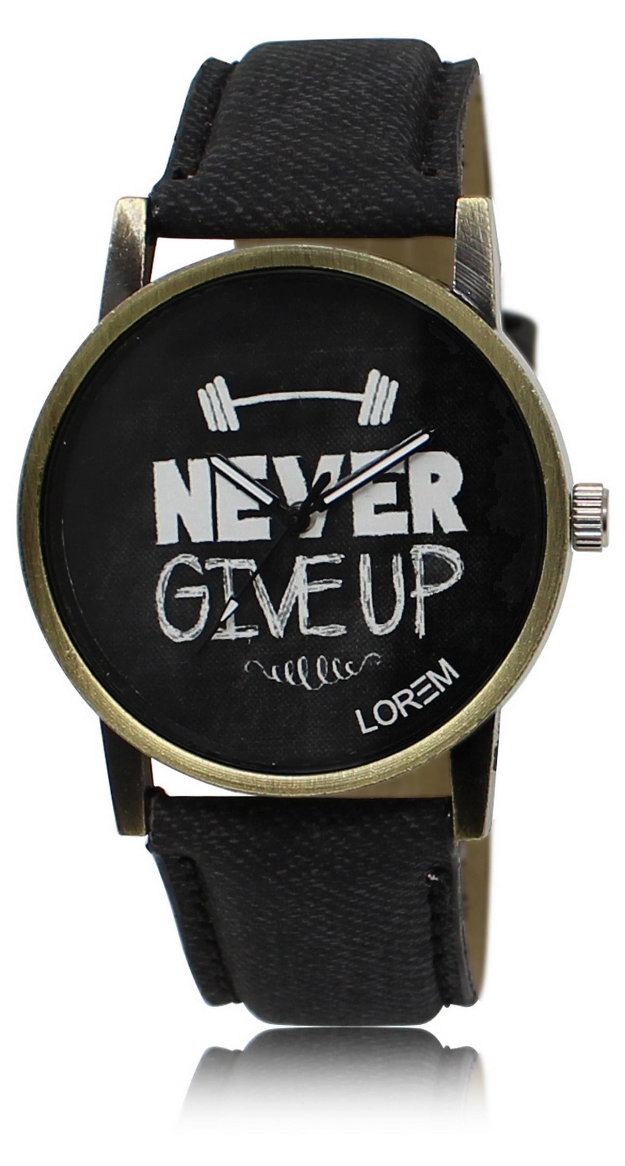     			Lorem - Black Leather Analog Men's Watch