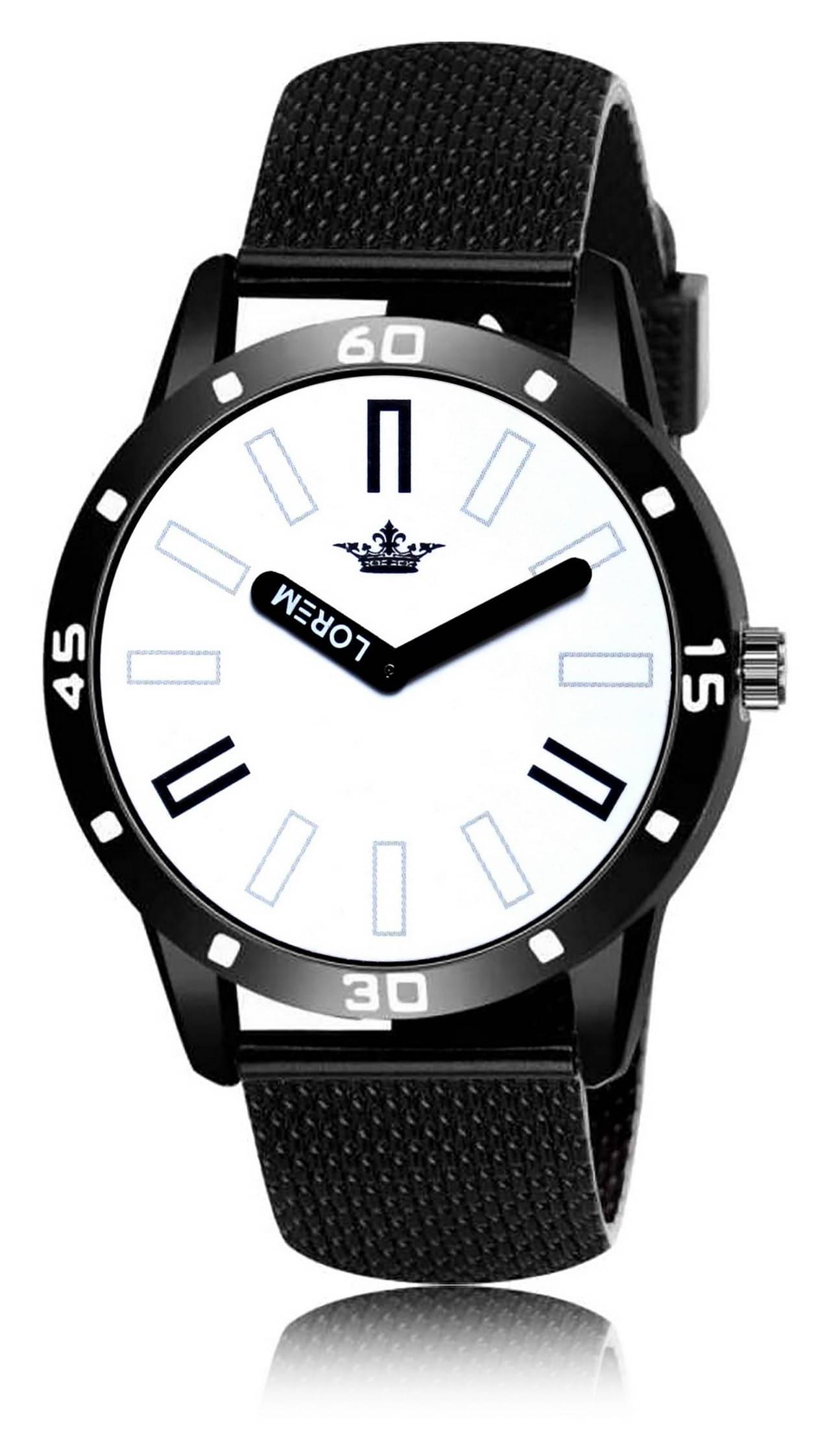     			Lorem - Black Leather Analog Men's Watch