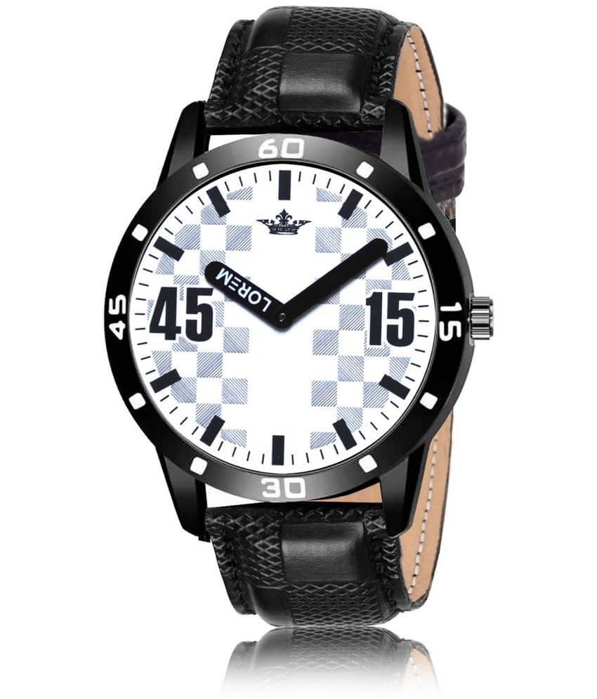     			Lorem - Black Leather Analog Men's Watch