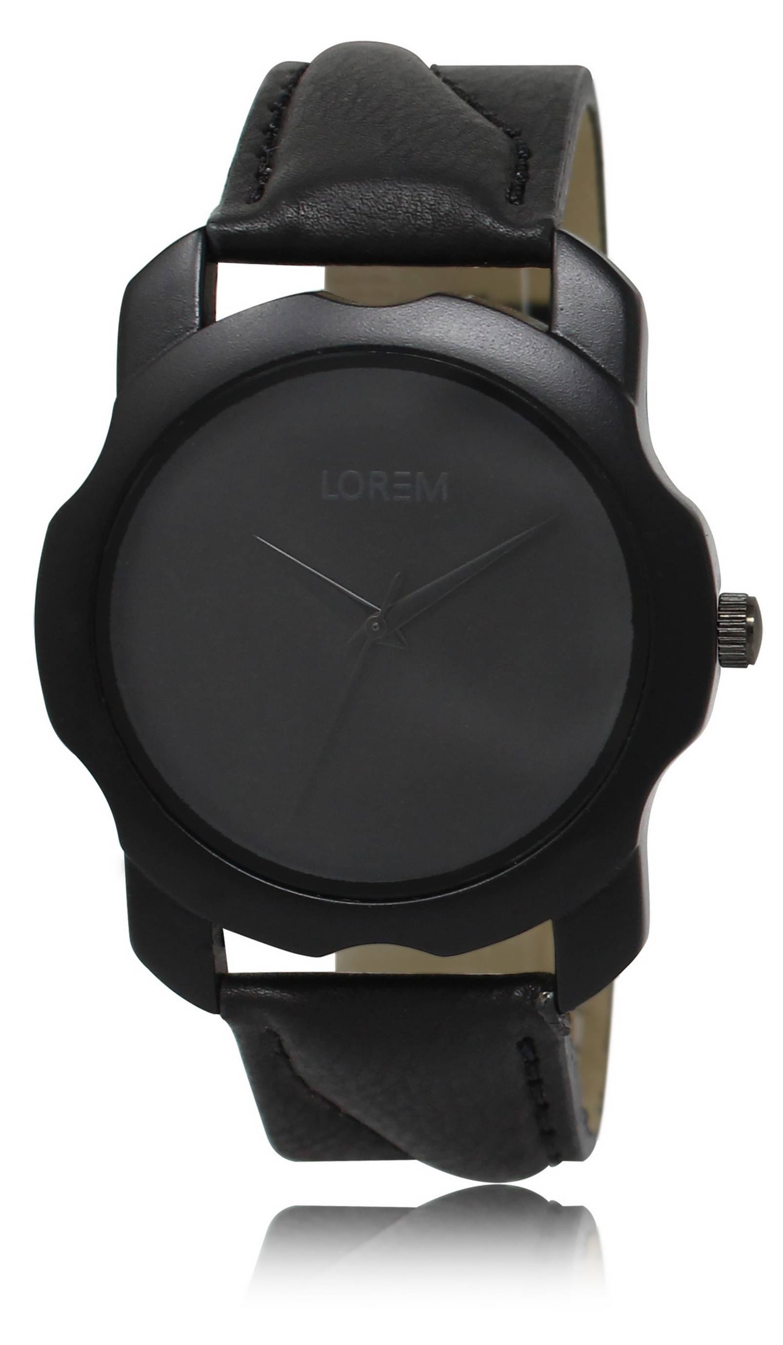     			Lorem - Black Leather Analog Men's Watch