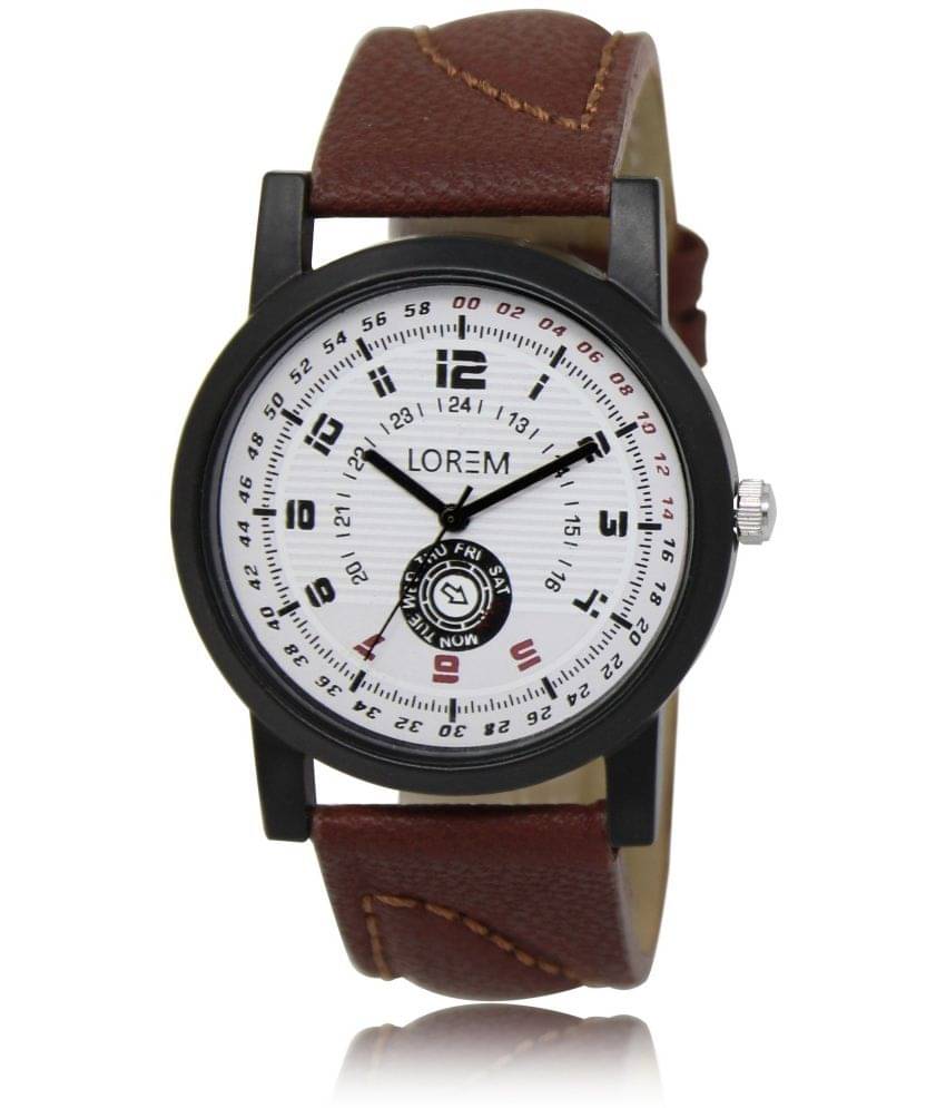     			Lorem - Brown Leather Analog Men's Watch