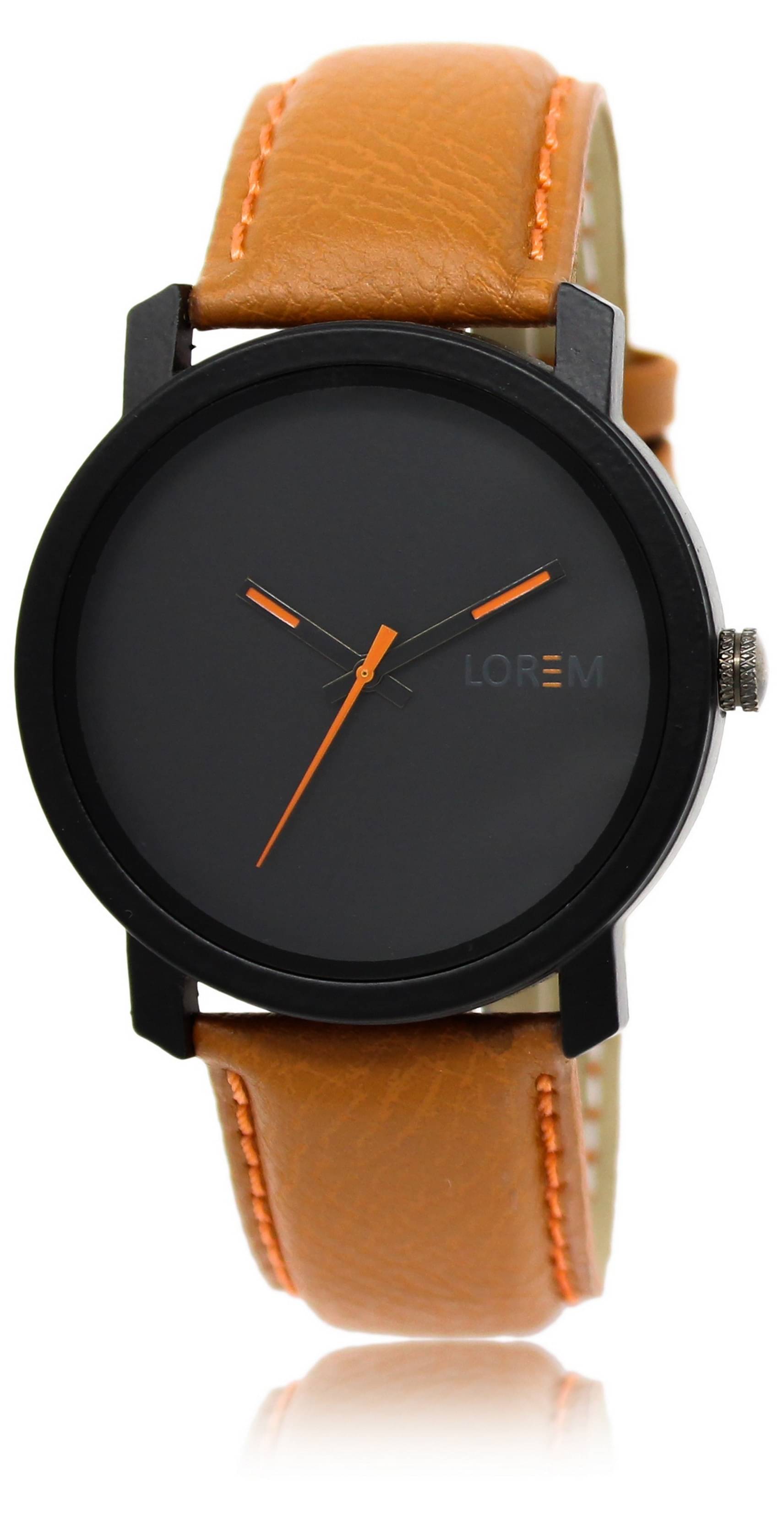     			Lorem - Orange Leather Analog Men's Watch