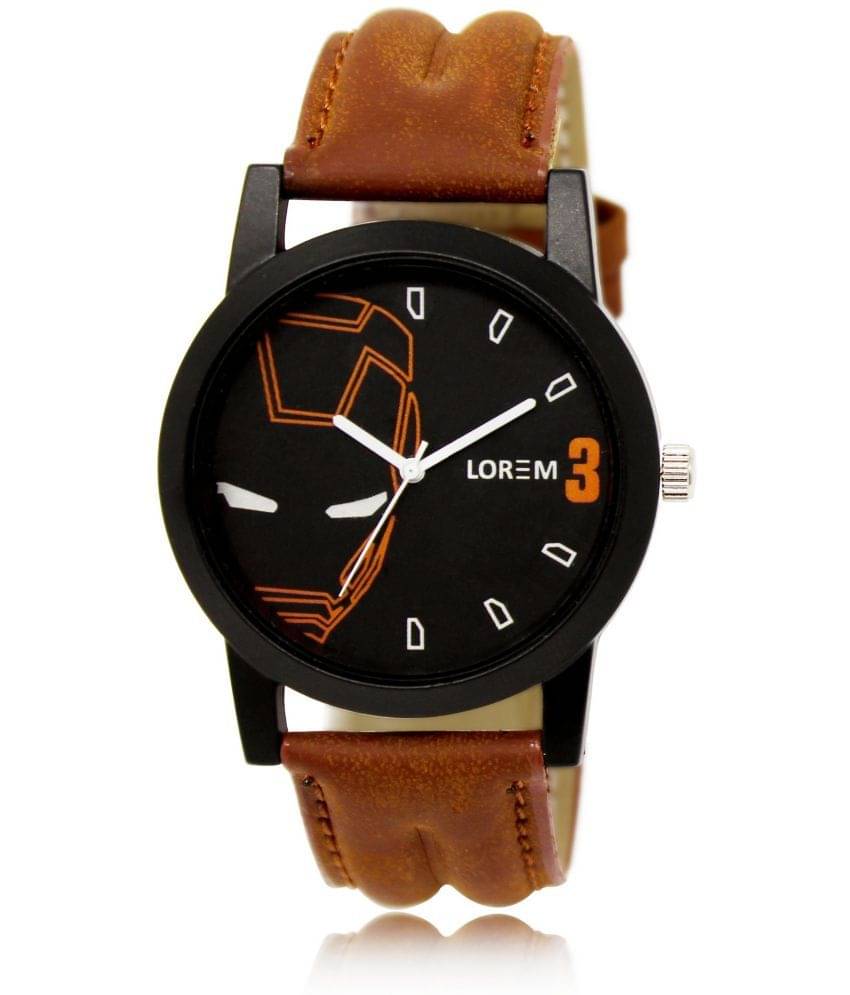     			Lorem - Orange Leather Analog Men's Watch