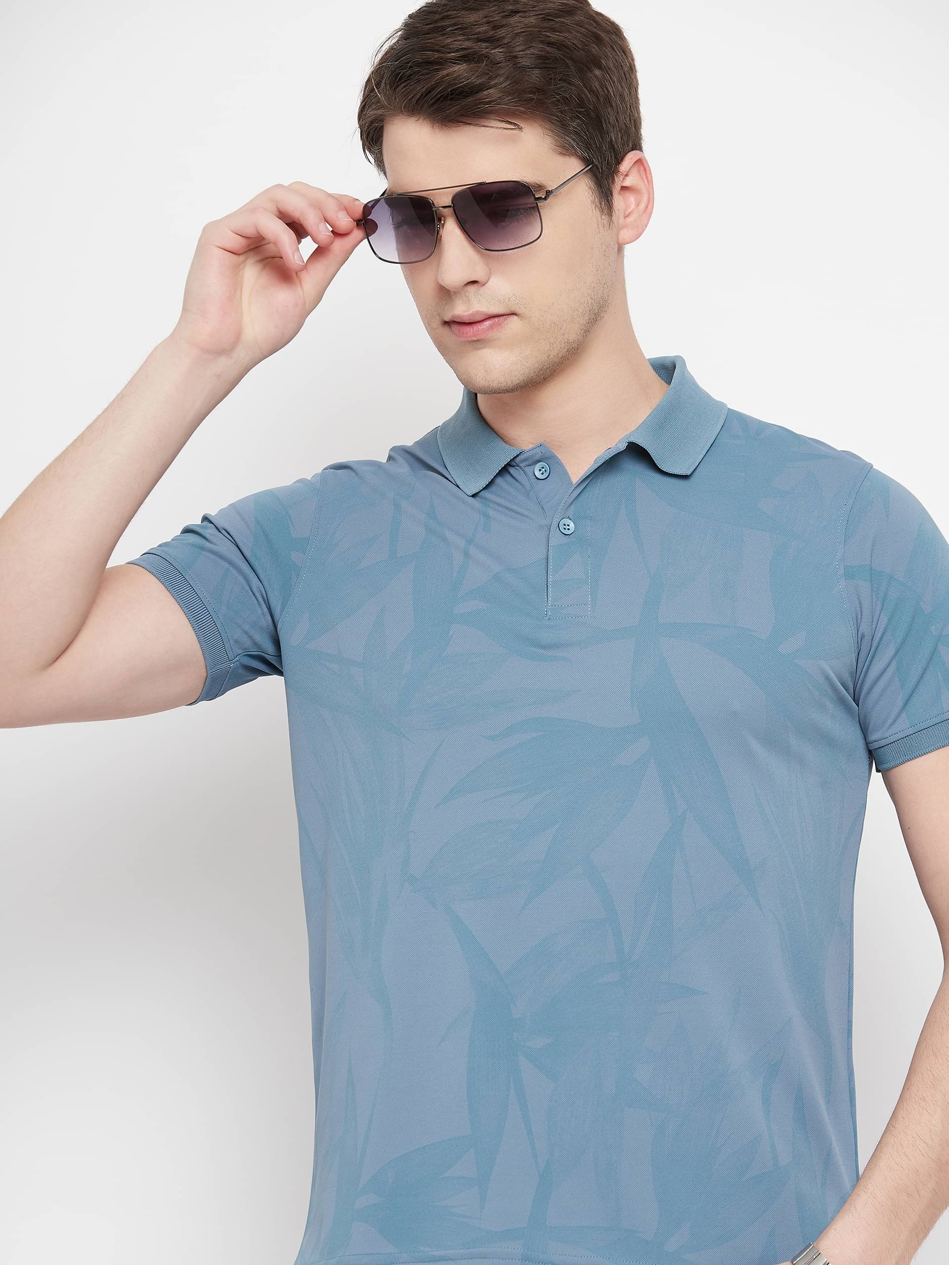     			OGEN Pack of 1 Cotton Blend Regular Fit Printed Half Sleeves Men's Polo T Shirt ( Blue )