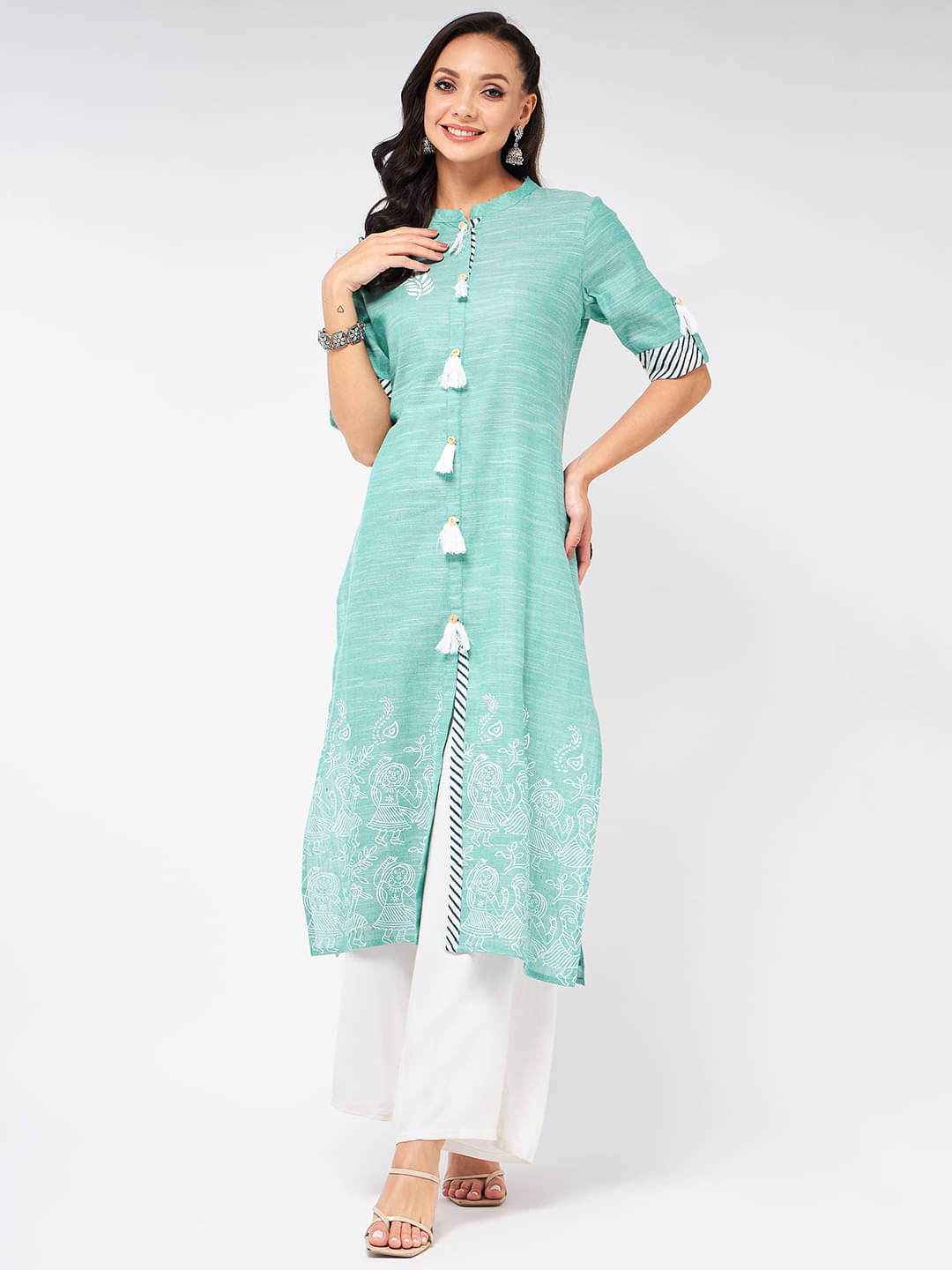 Pannkh - Green Cotton Women's Front Slit Kurti ( Pack of 1 ) Pannkh - Green Cotton Women's Front Slit Kurti ( Pack of 1 )