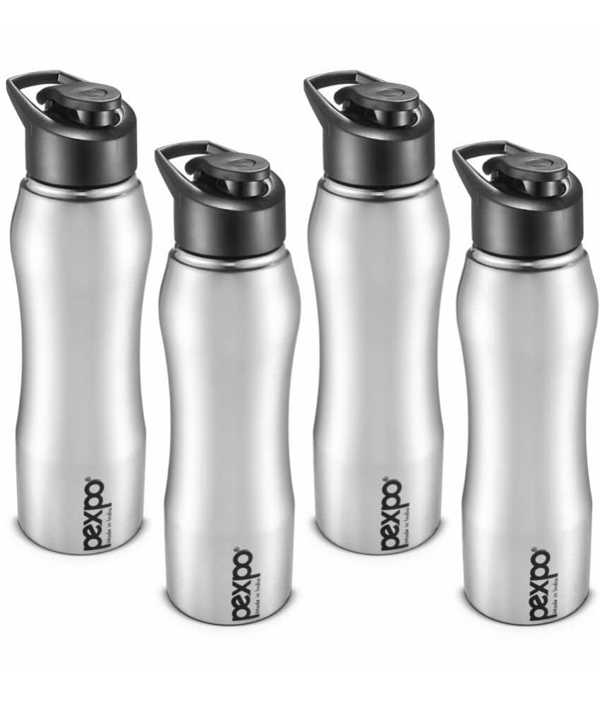 PEXPO 1000 ml Stainless Steel Sports Water Bottle (Set of 4, Silver, Bistro)