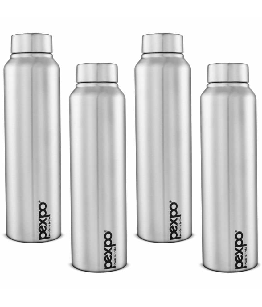 PEXPO 1000 ml Stainless Steel Fridge Water Bottle (Set of 4, Silver, Chromo)