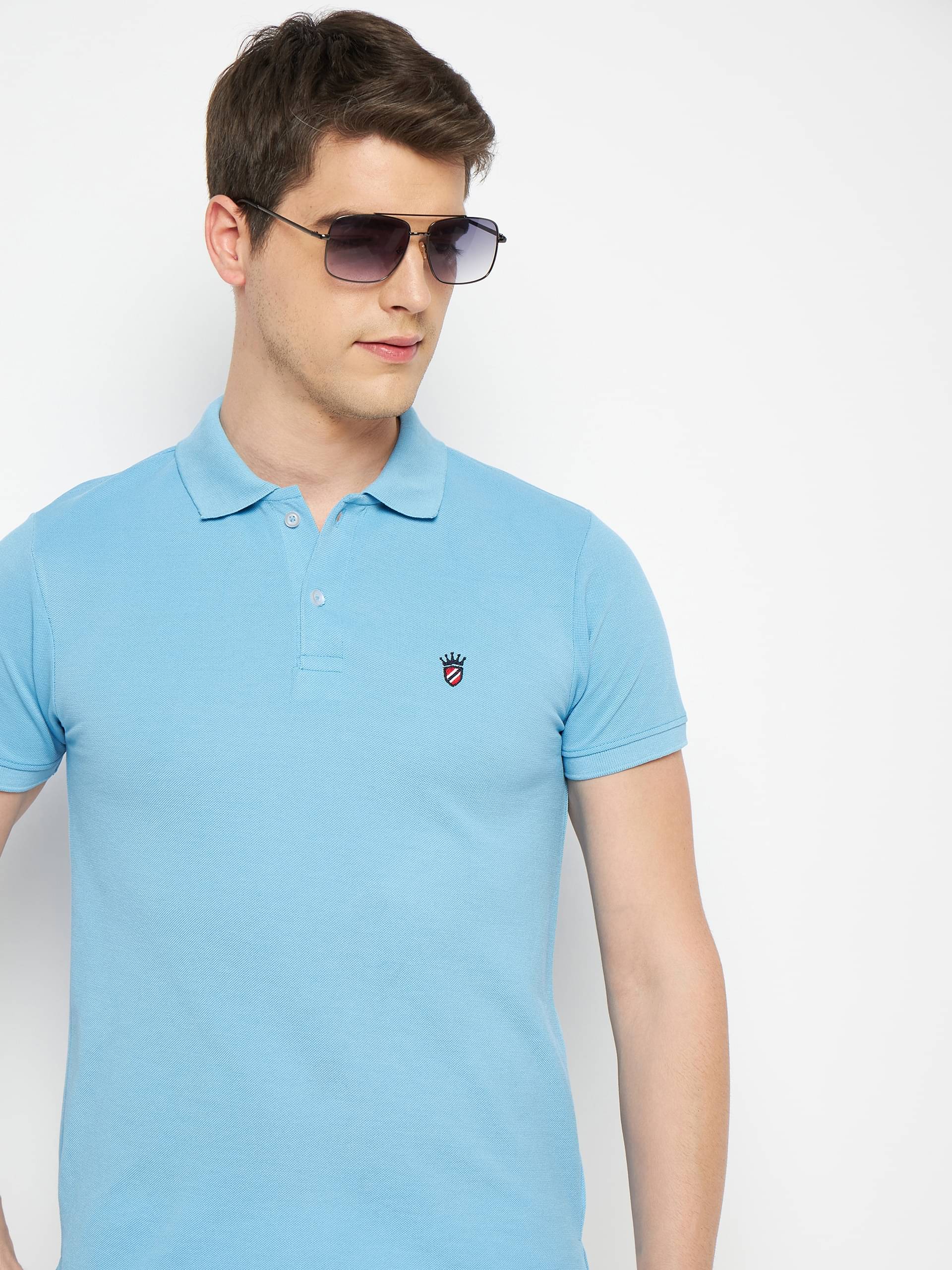     			RELANE Pack of 1 Cotton Blend Regular Fit Solid Half Sleeves Men's Polo T Shirt ( Sky Blue )