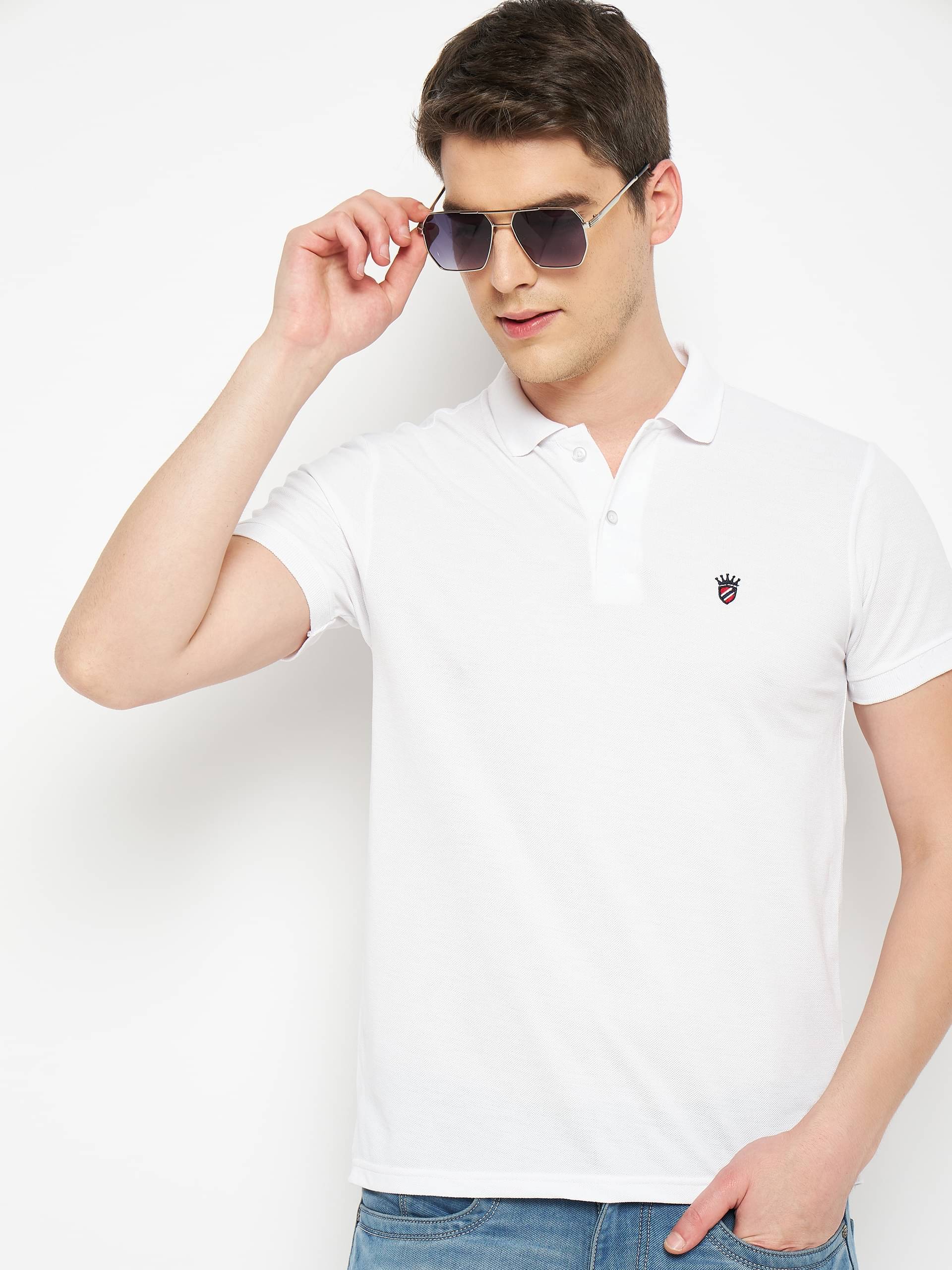     			RELANE Pack of 1 Cotton Blend Regular Fit Solid Half Sleeves Men's Polo T Shirt ( White )