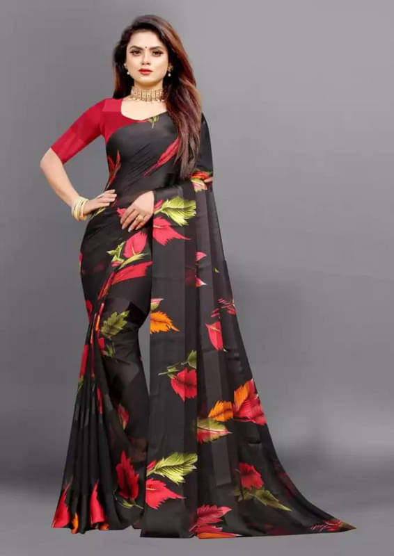 Sanwariya Silks Georgette Printed Saree With Unstitched Blouse Piece ( Red ) Sanwariya Silks Georgette Printed Saree With Unstitched Blouse Piece ( Red )