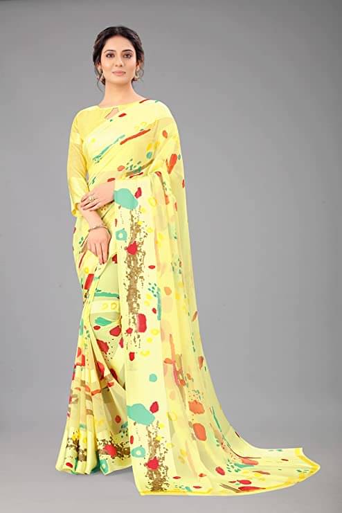 Sanwariya Silks Georgette Printed Saree With Unstitched Blouse Piece ( Yellow ) Sanwariya Silks Georgette Printed Saree With Unstitched Blouse Piece ( Yellow )