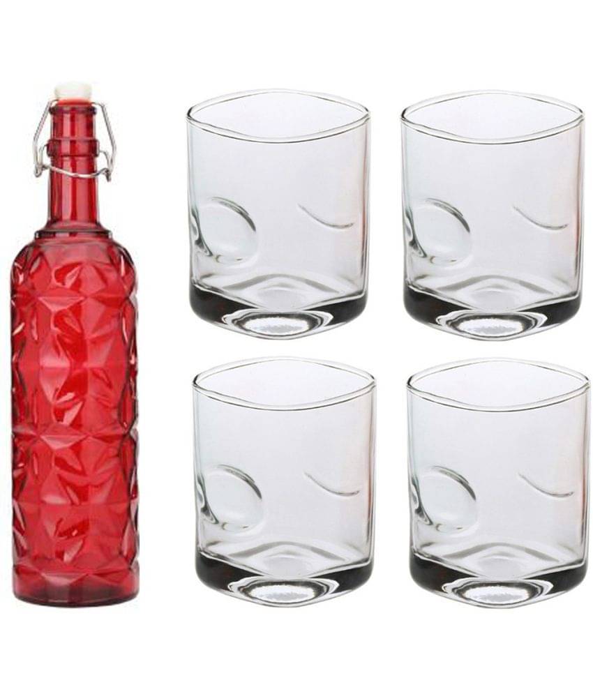     			Somil - Glass & Bottle Drinks Serving Lemon Set Red Water Bottle 1000 mL ( Set of 1 )