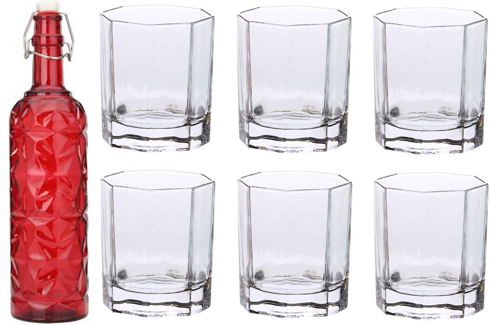     			Somil - Glass & Bottle Drinks Serving Lemon Set Red Water Bottle 1000 mL ( Set of 1 )