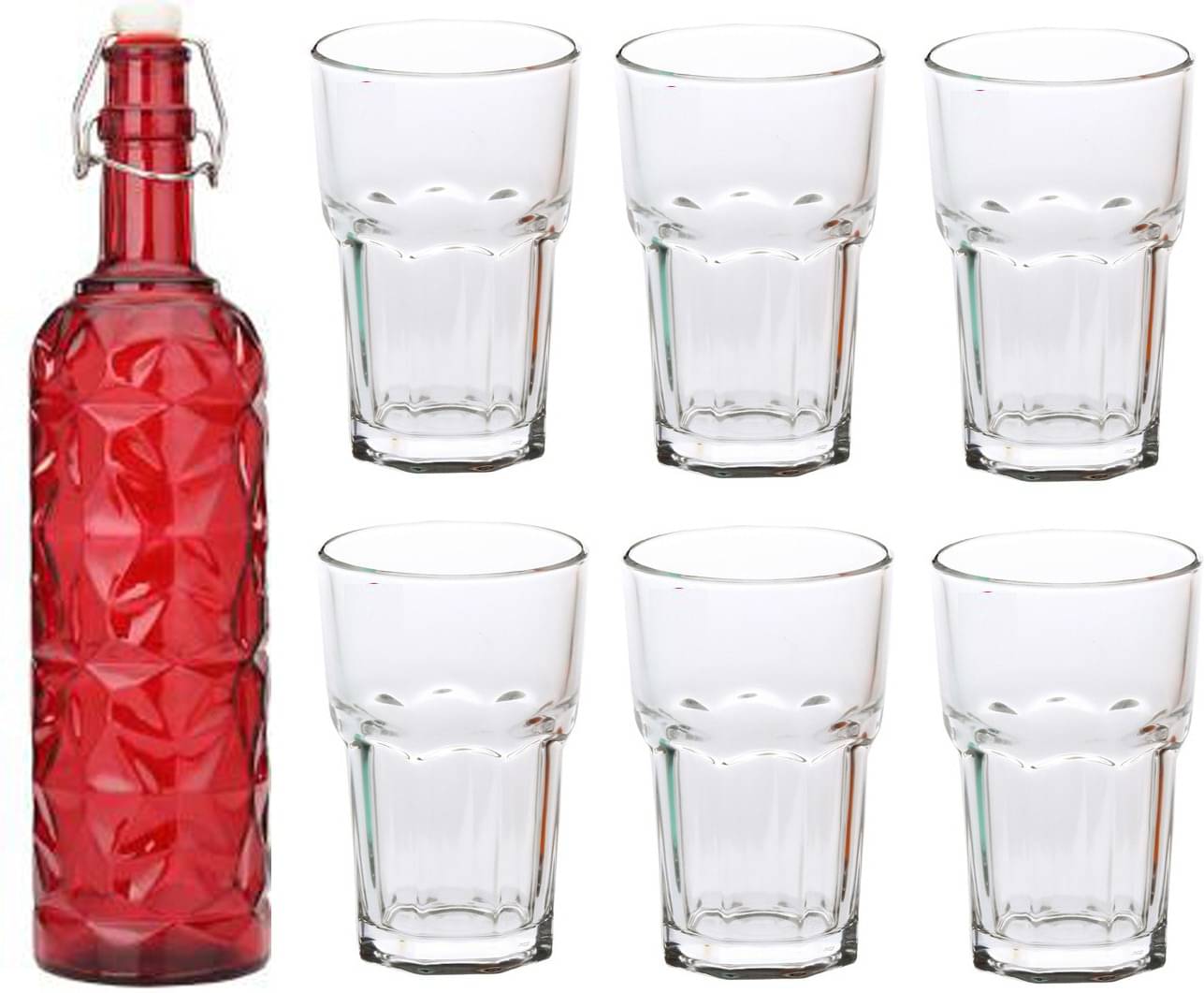     			Somil - Glass & Bottle Drinks Serving Lemon Set Red Water Bottle 1000 mL ( Set of 1 )