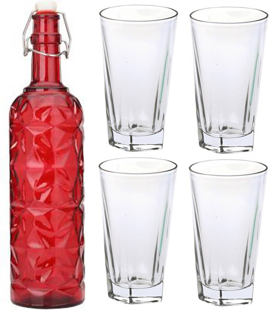     			Somil - Glass & Bottle Drinks Serving Lemon Set Red Water Bottle 1000 mL ( Set of 1 )