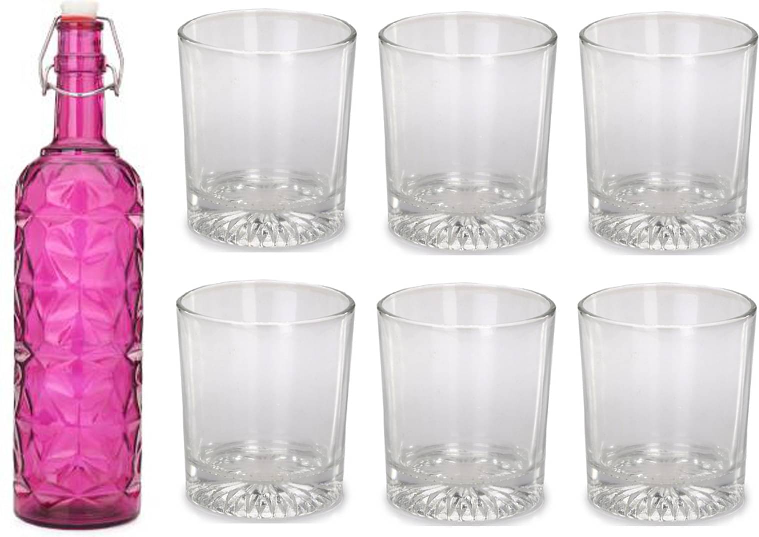     			Somil - Glass & Bottle Drinks Serving Lemon Set Pink Water Bottle 1000 mL ( Set of 1 )