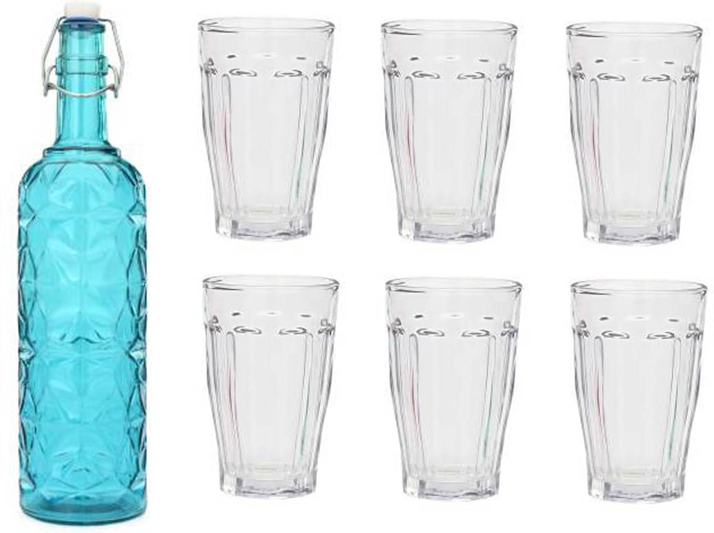     			Somil - Glass & Bottle Drinks Serving Lemon Set Blue Water Bottle 1000 mL ( Set of 1 )
