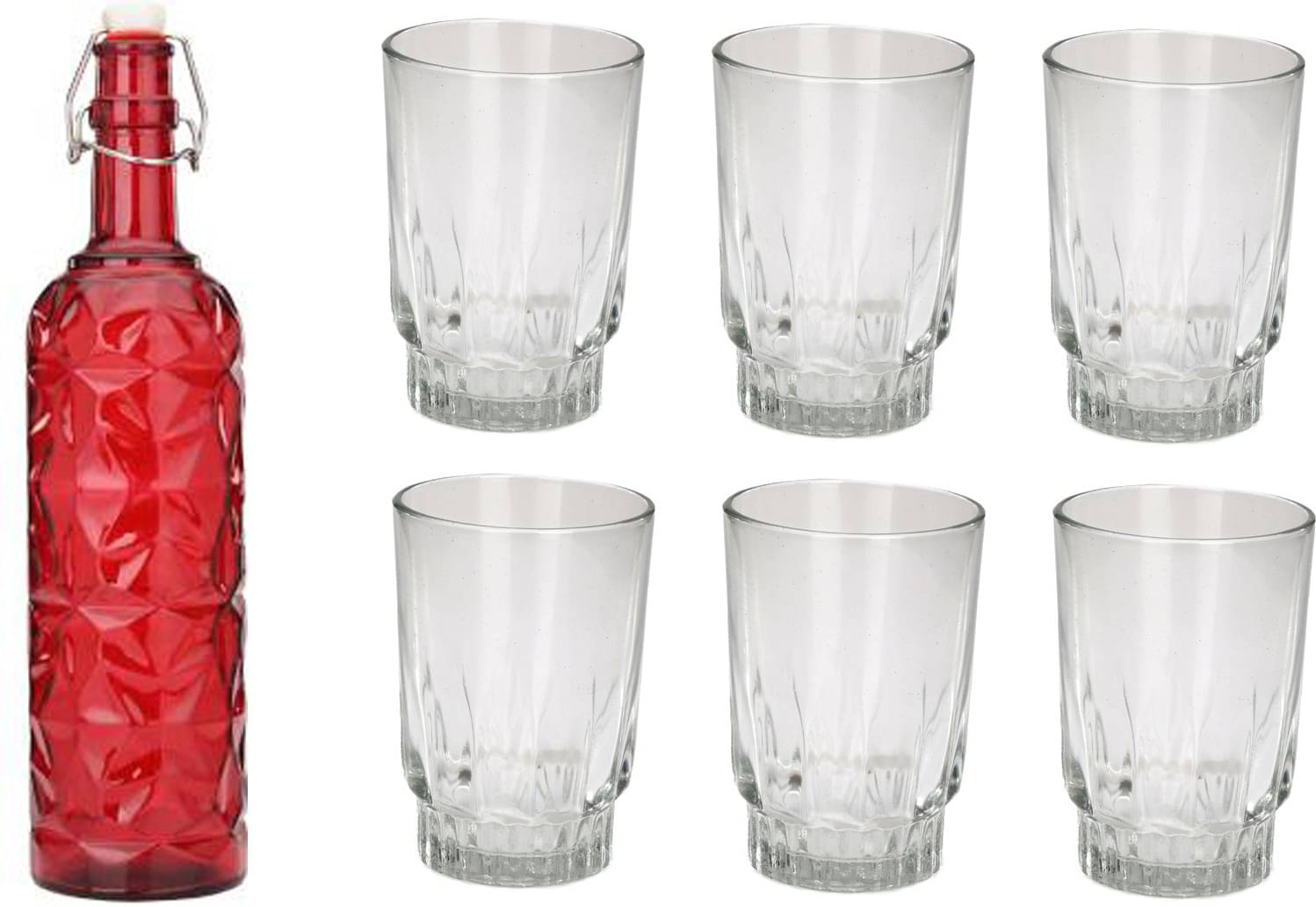     			Somil - Glass & Bottle Drinks Serving Lemon Set Red Water Bottle 1000 mL ( Set of 1 )