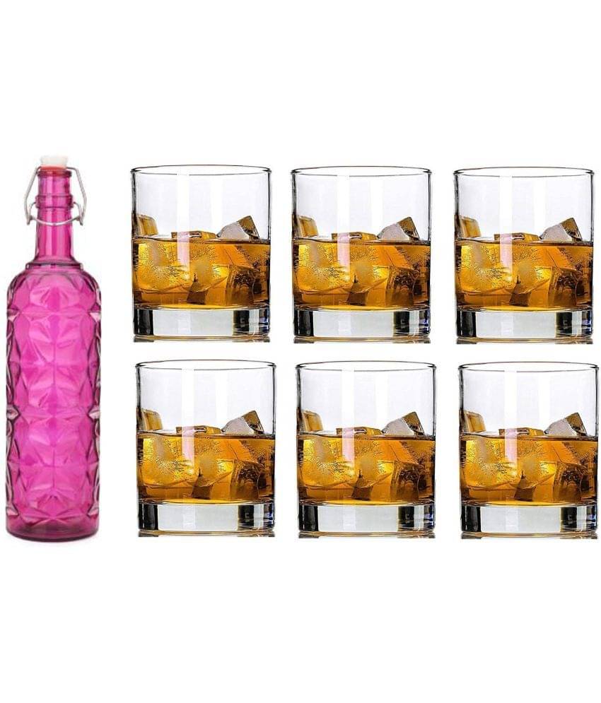     			Somil - Glass & Bottle Drinks Serving Lemon Set Pink Water Bottle 1000 mL ( Set of 1 )