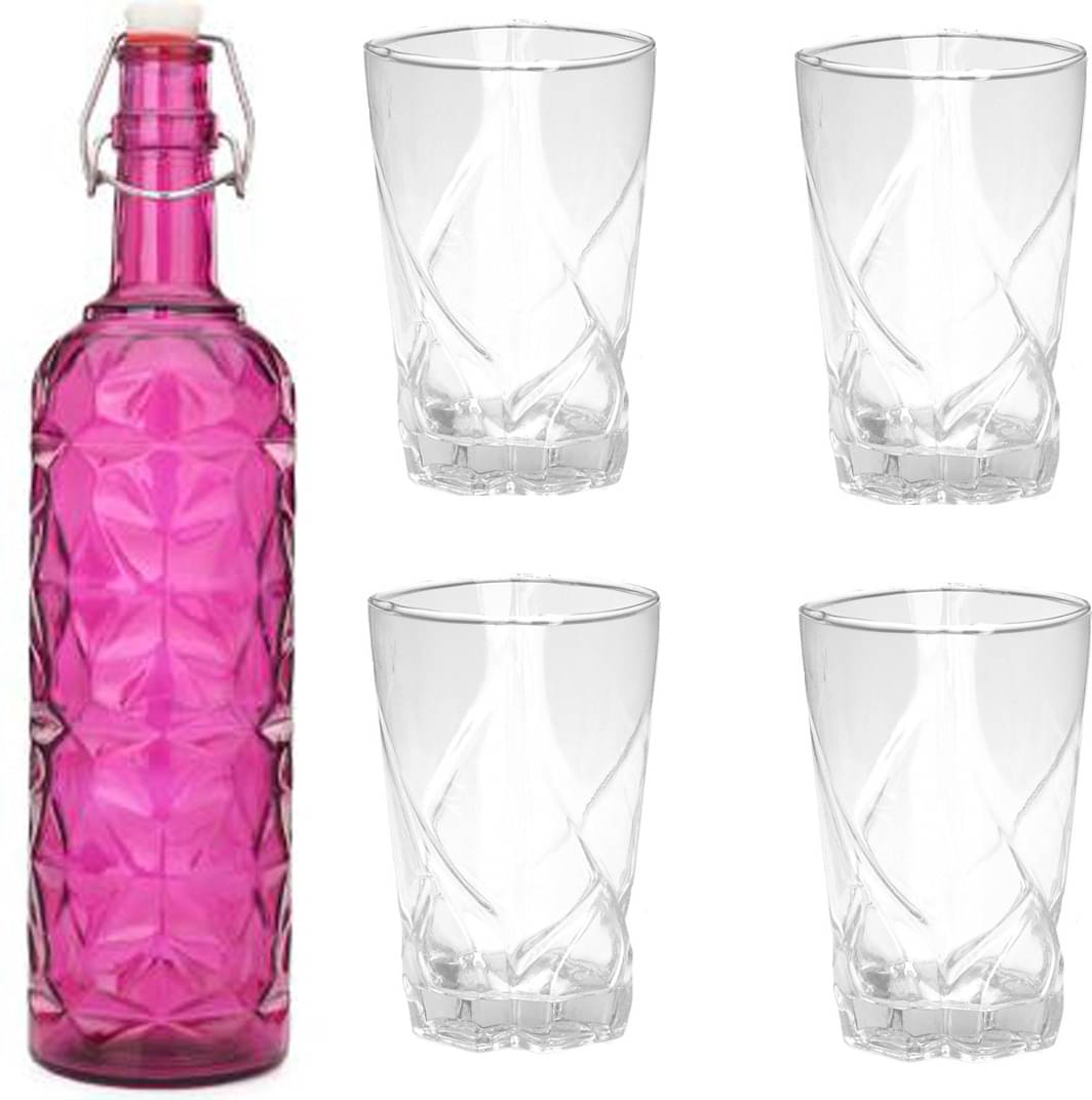     			Somil - Glass & Bottle Drinks Serving Lemon Set Pink Water Bottle 1000 mL ( Set of 1 )