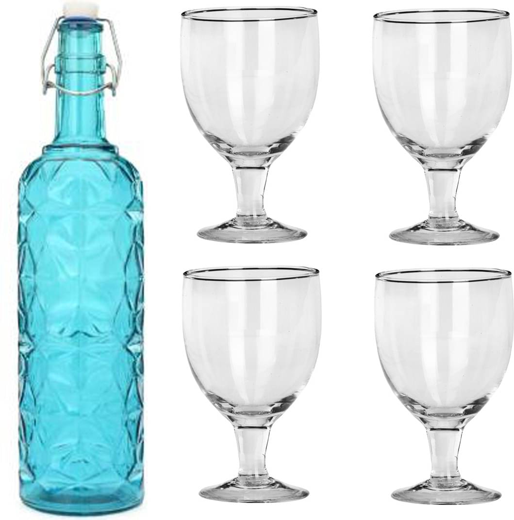     			Somil - Glass & Bottle Drinks Serving Lemon Set Blue Water Bottle 1000 mL ( Set of 1 )