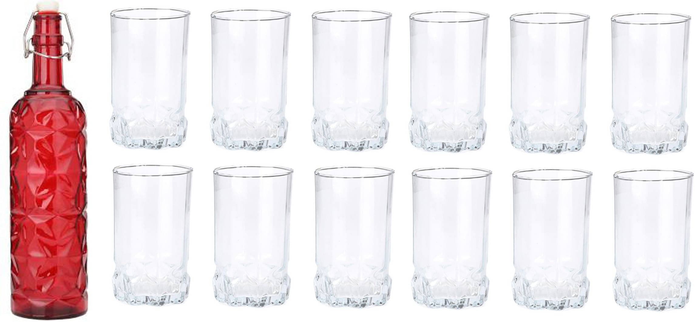     			Somil - Glass & Bottle Drinks Serving Lemon Set Red Water Bottle 1000 mL ( Set of 1 )