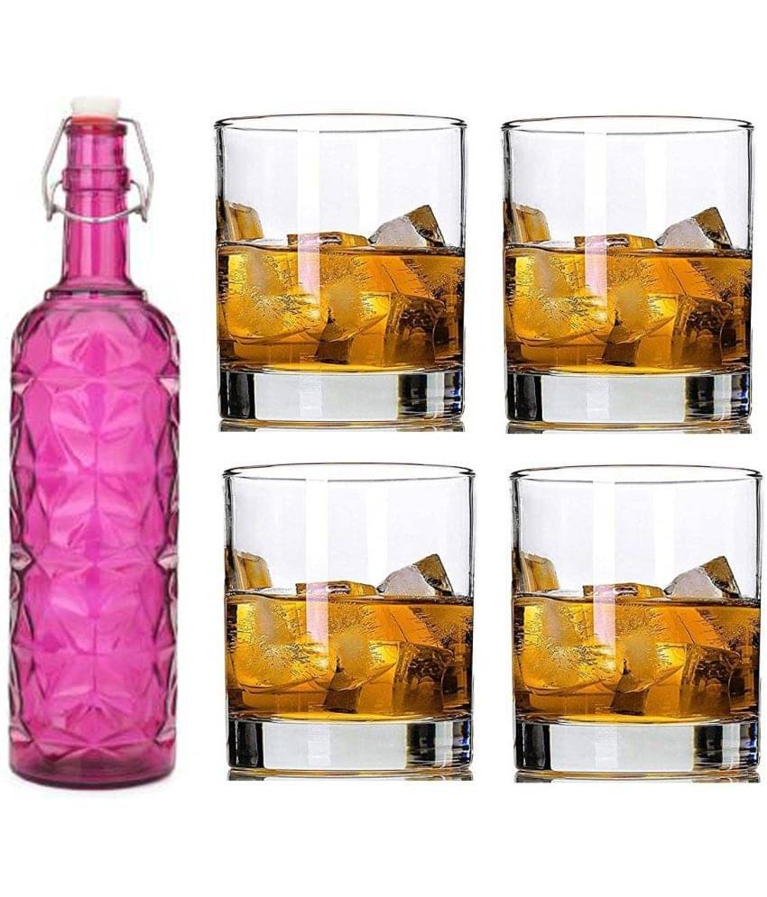     			Somil - Glass & Bottle Drinks Serving Lemon Set Pink Water Bottle 1000 mL ( Set of 1 )