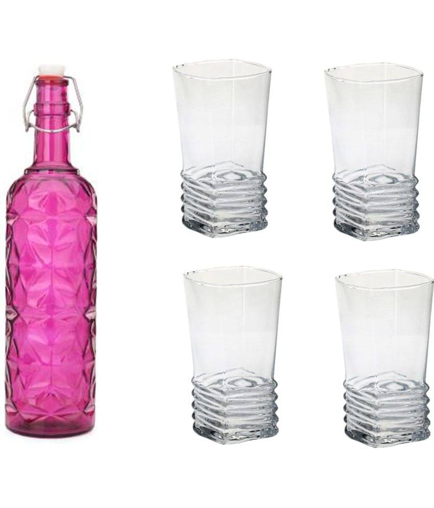     			Somil - Glass & Bottle Drinks Serving Lemon Set Pink Water Bottle 1000 mL ( Set of 1 )