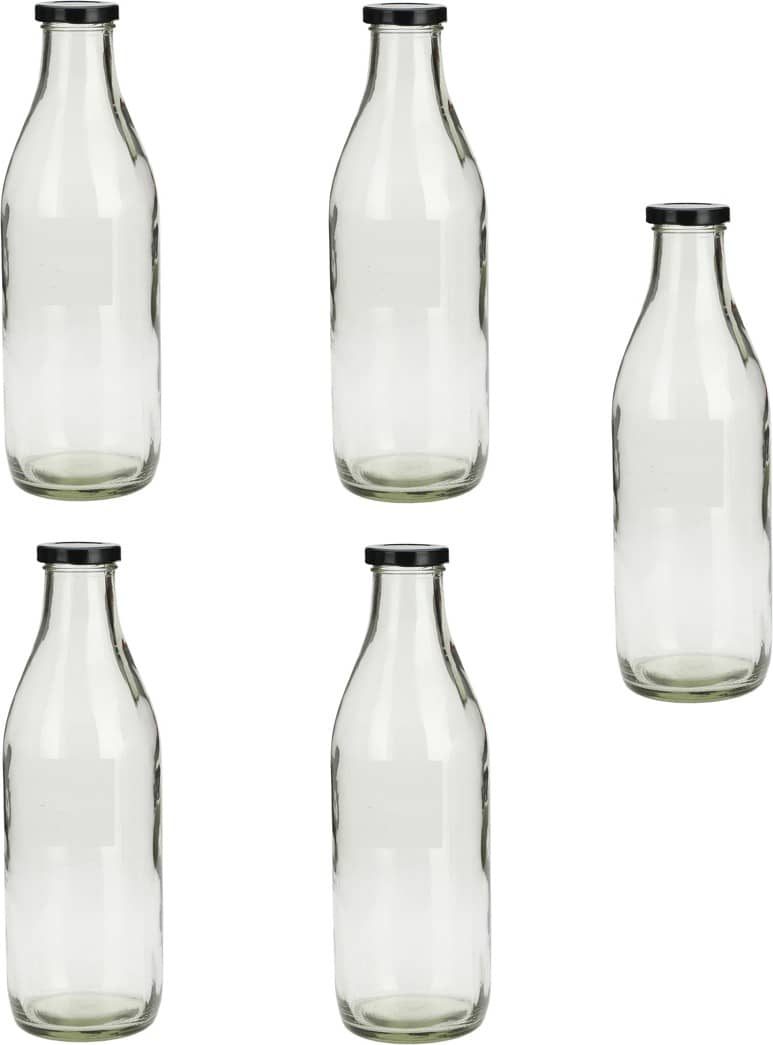 Somil - Stylish Kitchen Storage & Serving Glass Bottle Transparent Water Bottle 1000 mL ( Set of 5 )