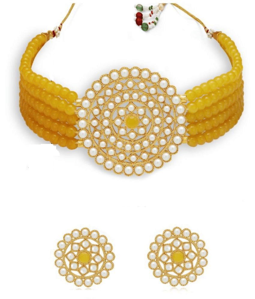 Sunhari Jewels - Yellow Alloy Necklace Set ( Pack of 1 )