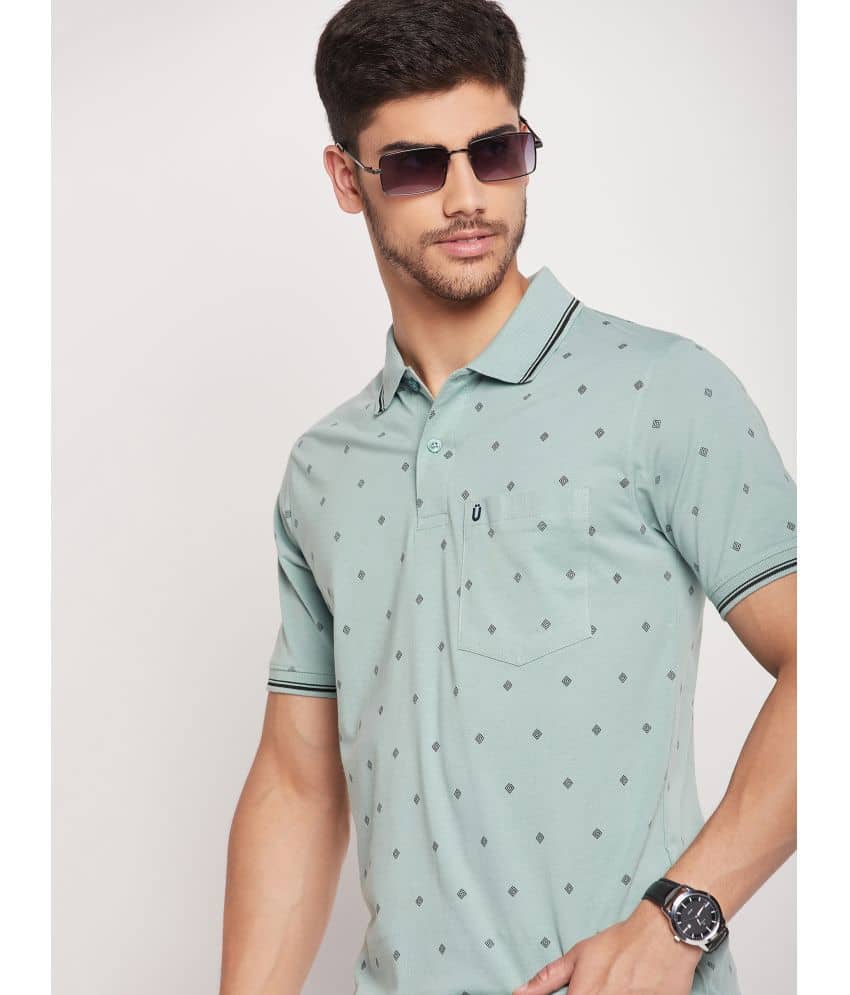 UNIBERRY Pack of 1 Cotton Blend Regular Fit Printed Half Sleeves Men's Polo T Shirt ( Sky Blue )