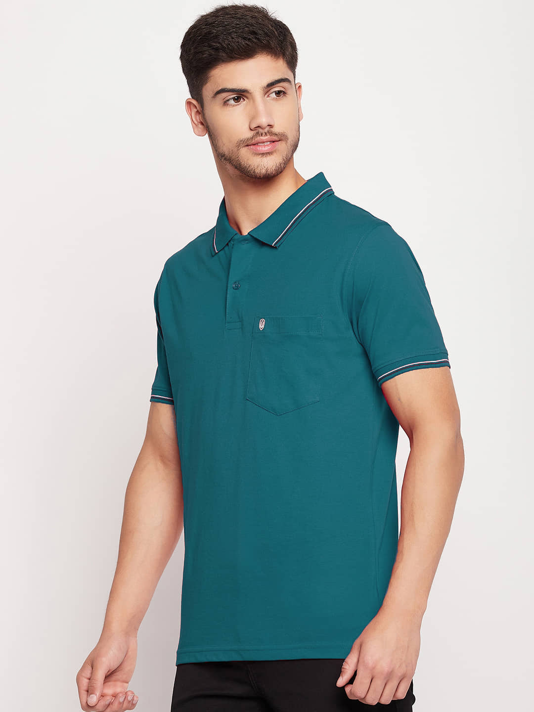 UNIBERRY Pack of 1 Cotton Blend Regular Fit Solid Half Sleeves Men's Polo T Shirt ( Teal Blue )