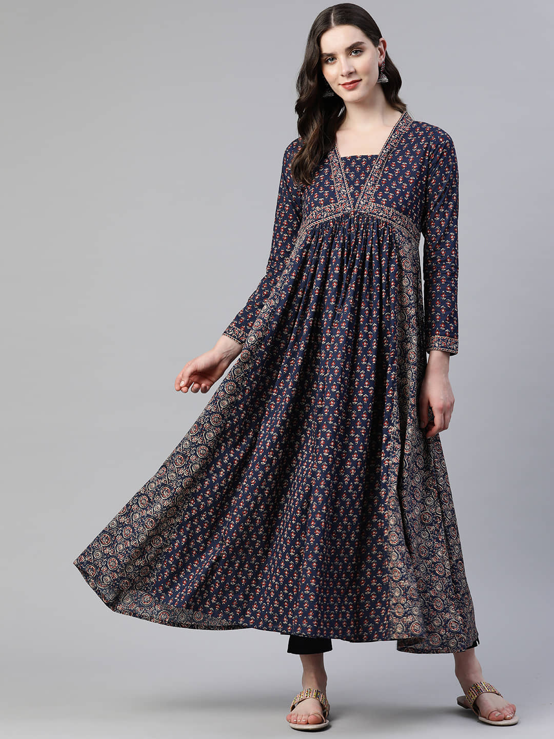 Vbuyz - Blue Cotton Women's Anarkali Kurti ( Pack of 1 ) - Kurtis, Tunics | Buy online on ZillyBuy