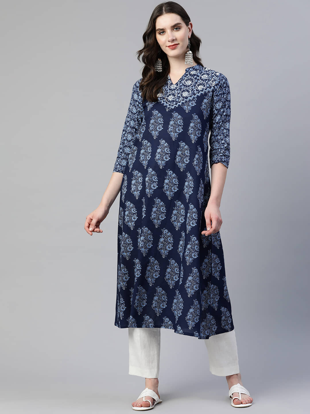 Vbuyz - Blue Cotton Women's A-line Kurti ( Pack of 1 ) - Kurtis, Tunics | Buy online on ZillyBuy