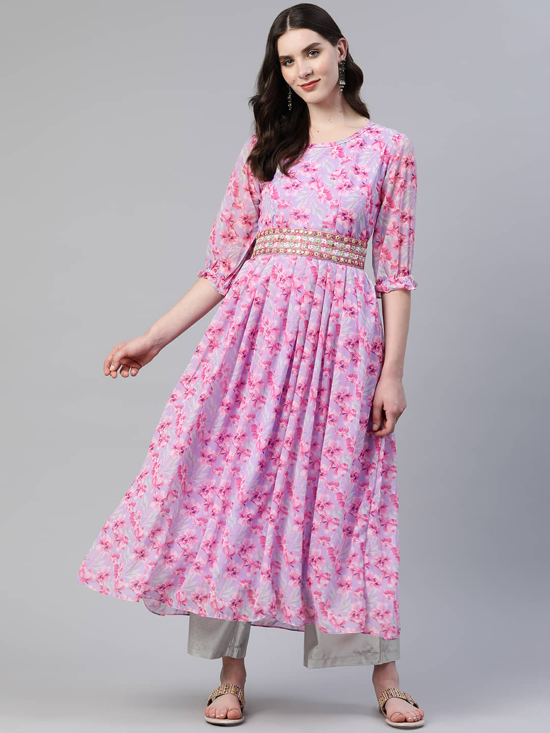 Vbuyz - Lavender Georgette Women's Flared Kurti ( Pack of 1 ) - Kurtis, Tunics | Buy online on ZillyBuy