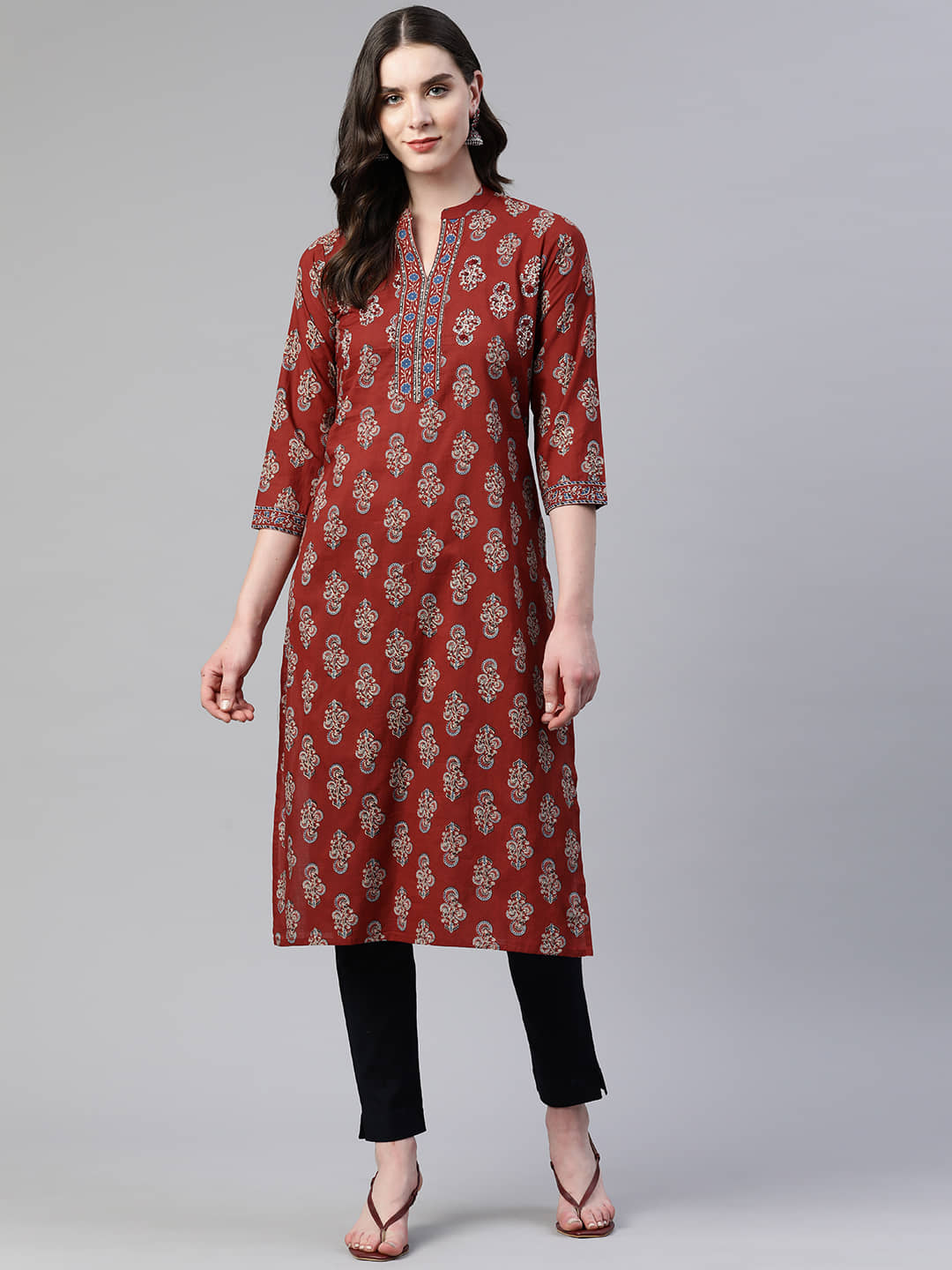 Vbuyz - Maroon Cotton Women's Straight Kurti ( Pack of 1 ) - Kurtis, Tunics | Buy online on ZillyBuy