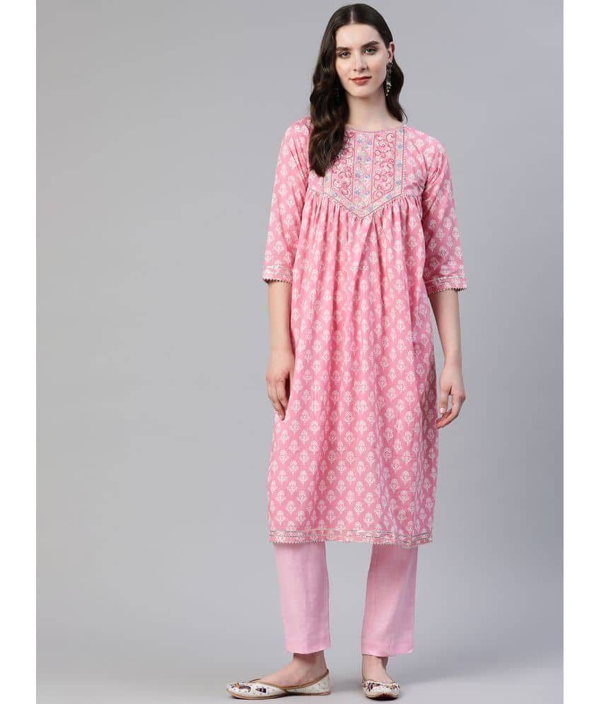 Vbuyz - Pink Cotton Women's Straight Kurti ( Pack of 1 ) - Kurtis, Tunics | Buy online on ZillyBuy